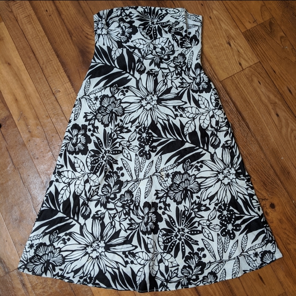 Gap Linen Strapless Dress Black & Off White Size 8